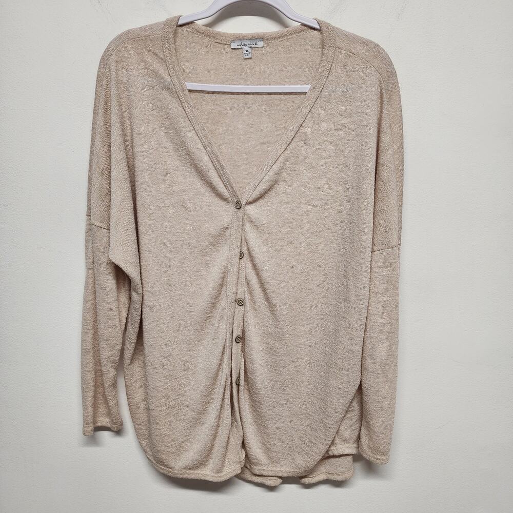 White Birch Cardigan Sweater Womens XL Beige V-neck Long Sleeve Academia Vintage